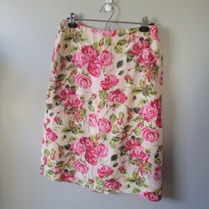 Rose print silk pencil skirt
